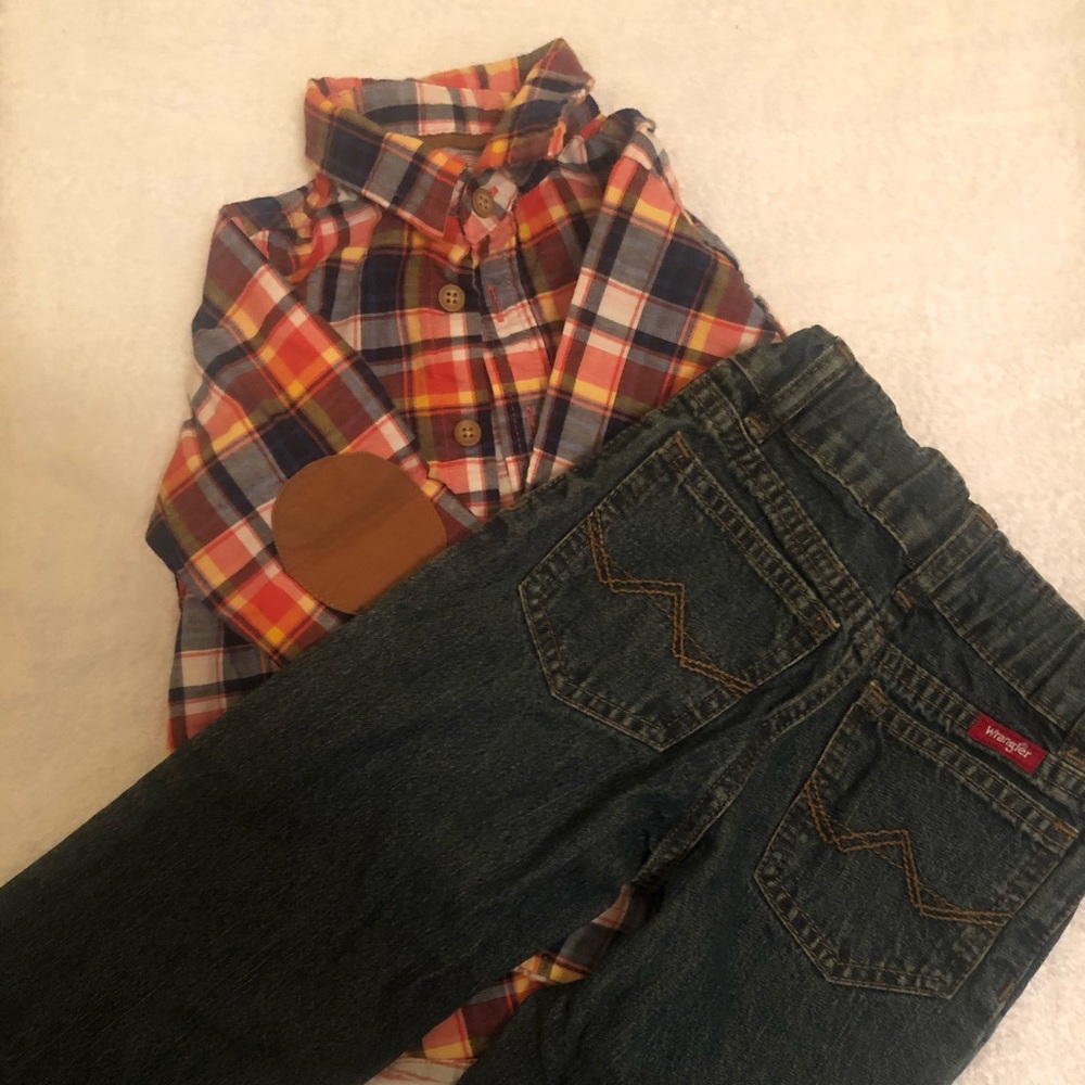 Boy wrangler jeans and wonder nation plaid shirt
